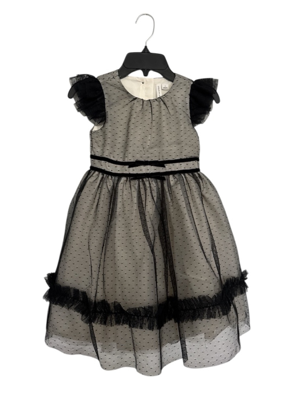 Janie and Jack Dot Tulle Mesh Velvet Cream Black Fancy Party Dress Girl’s Size 5 - Picture 2 of 9